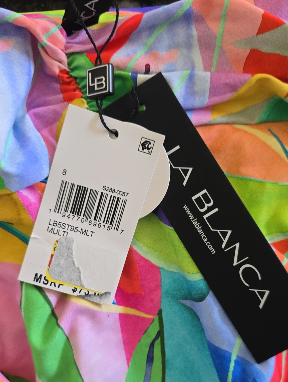 La Blanca Multicolor Leaf-Print Tankini Set - Bright Rainbow Colors Sz 8 Nwt - Picture 5 of 6
